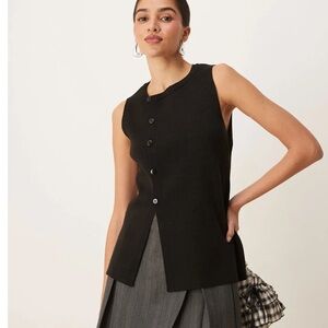 ASOS Black Knit Asymmetrical Sleeveless Button Top